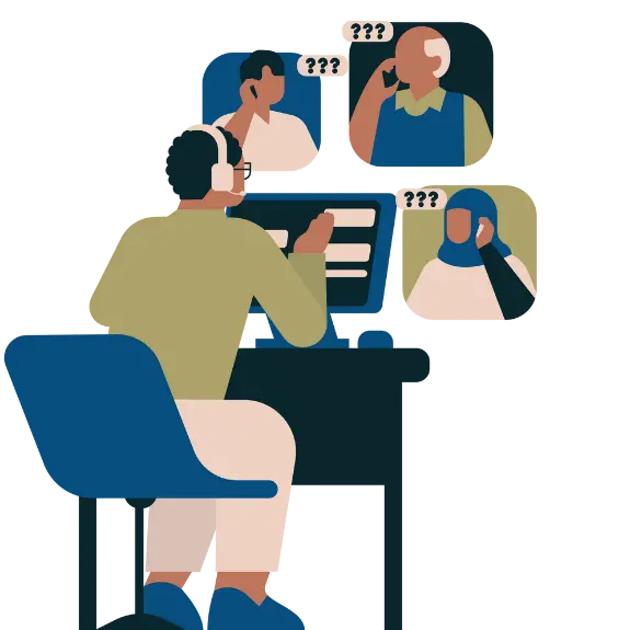 A man sitting at a computer with a phone on his desk, illustrating client testimonials.