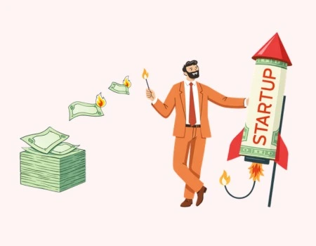 Startup burn rate vs runway concept showing founder managing startup finances and growth.